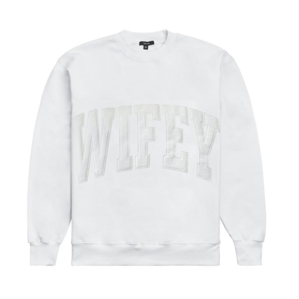 NWT The Bar Wifey Varsity Sweatshirt. White. Size Large.